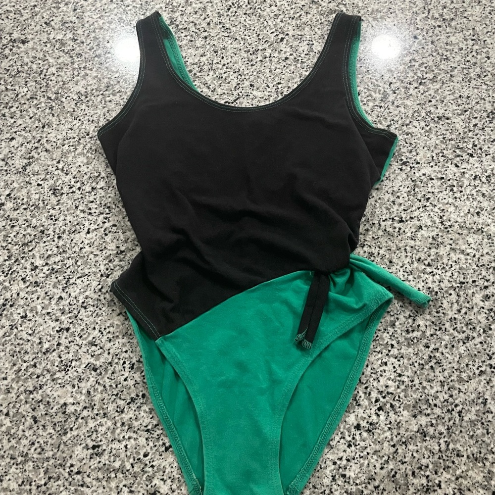 Green & black side tie women’s small bodysuit onesie